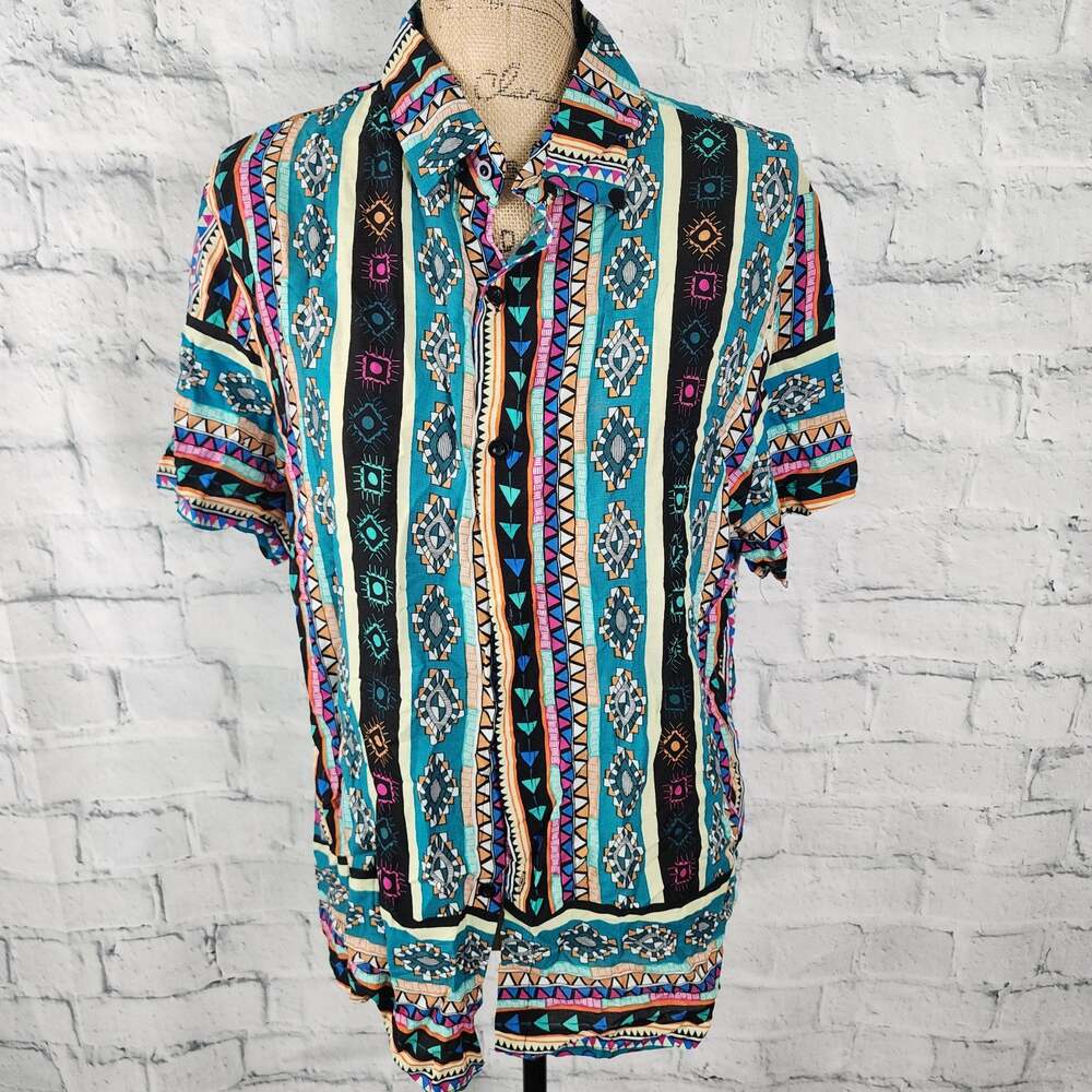 Incerun button down Shirt Sz M short sleeve blouse A20
